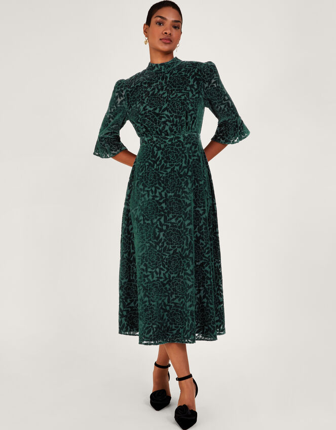 Fleur Devore Midi Dress, Teal (TEAL), large