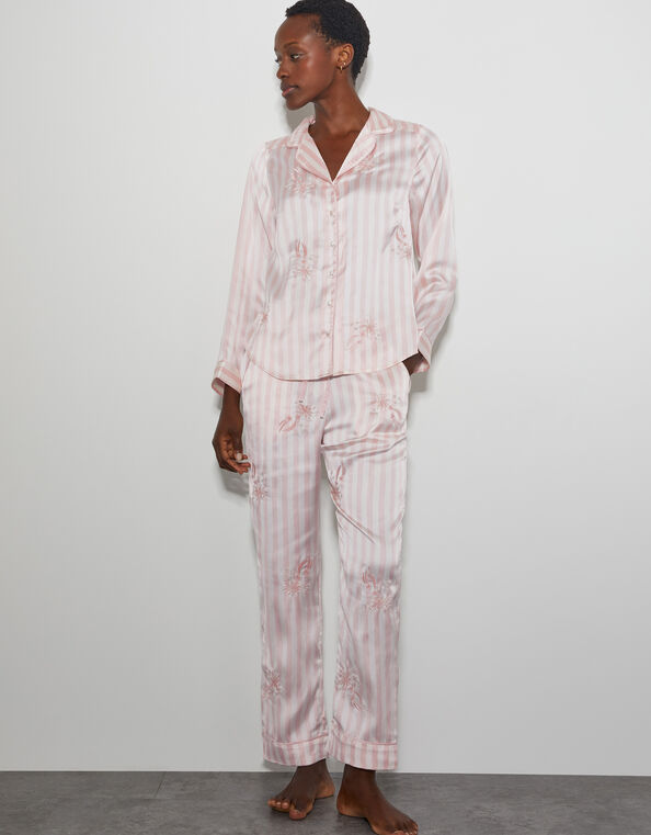 Molly Embroidered Stripe Pyjama Set, Pink (PINK), large