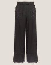 Hayley Embroidered Trousers, Black (BLACK), large