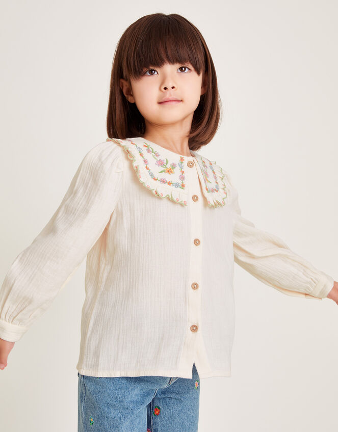 Floral Embroidered Collar Blouse, Ivory (IVORY), large