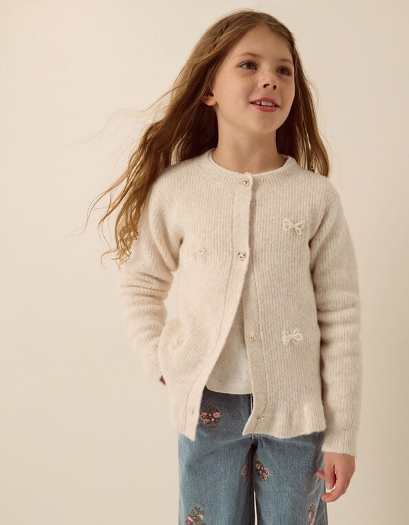 Pearl Bow Peplum Cardigan, Cream (CREAM), large