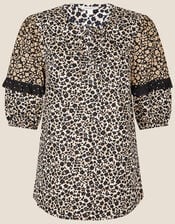Monochrome Floral Frill Top, Black (BLACK), large