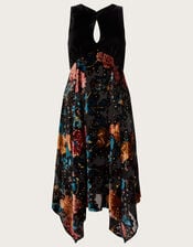 Peony Devore Hanky Hem Dress, Black (BLACK), large