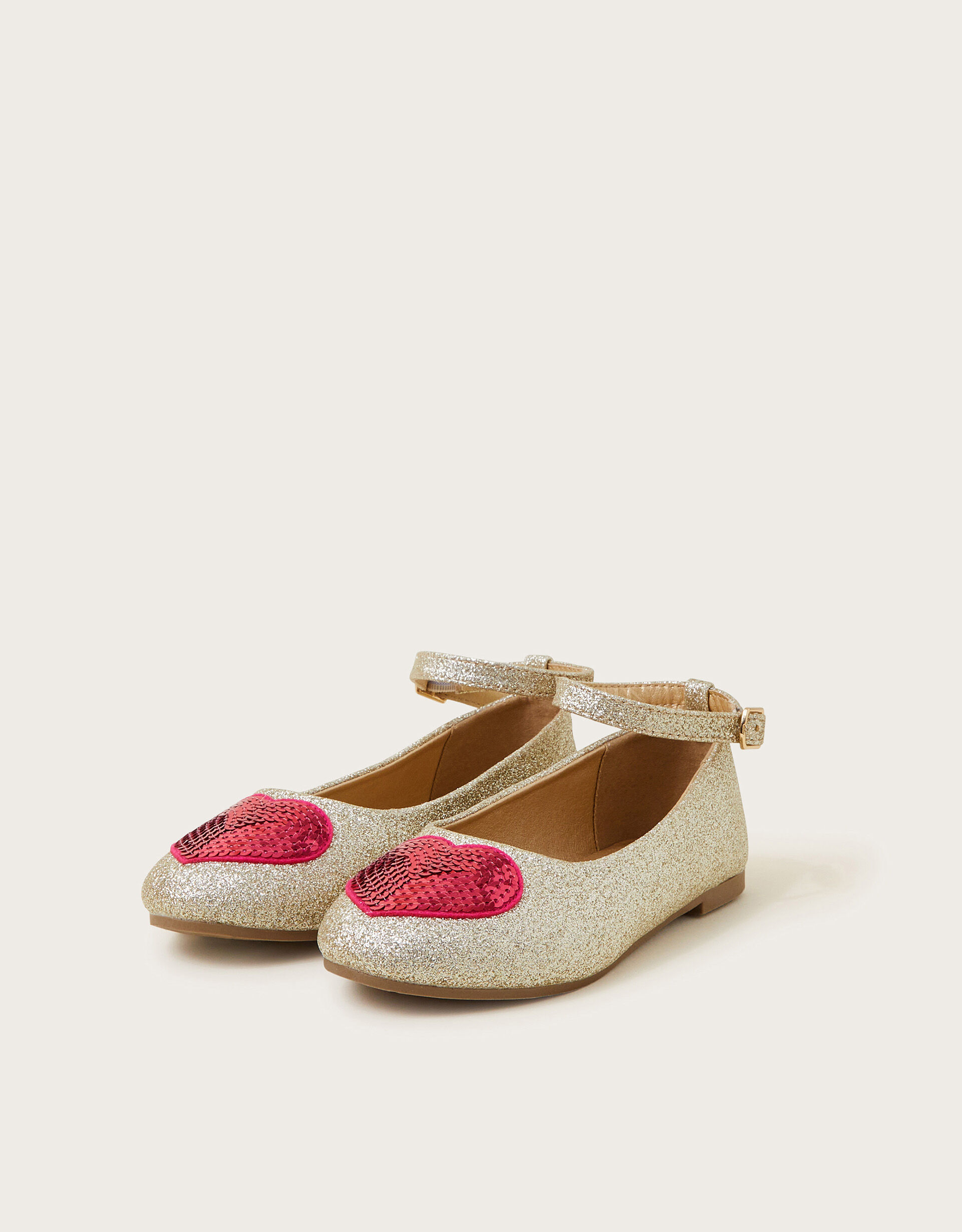 Sequin Heart Sparkle Ballet Flats Gold