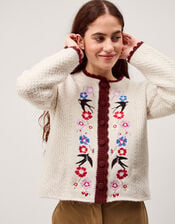 Etta Floral Embroidered Scallop Cardigan, Ivory (IVORY), large