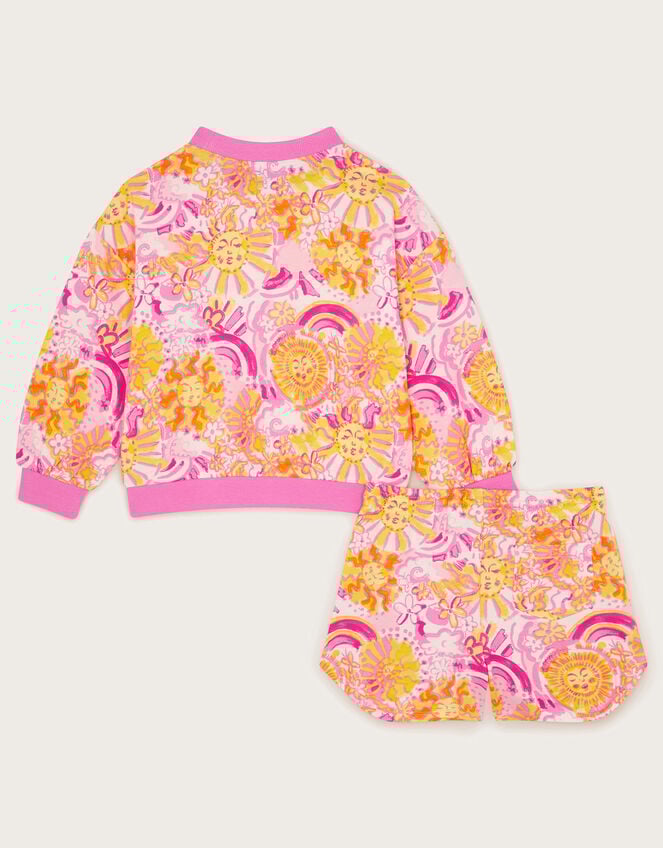 Sun Print Sweatshirt and Shorts Set, Pink (PINK), large