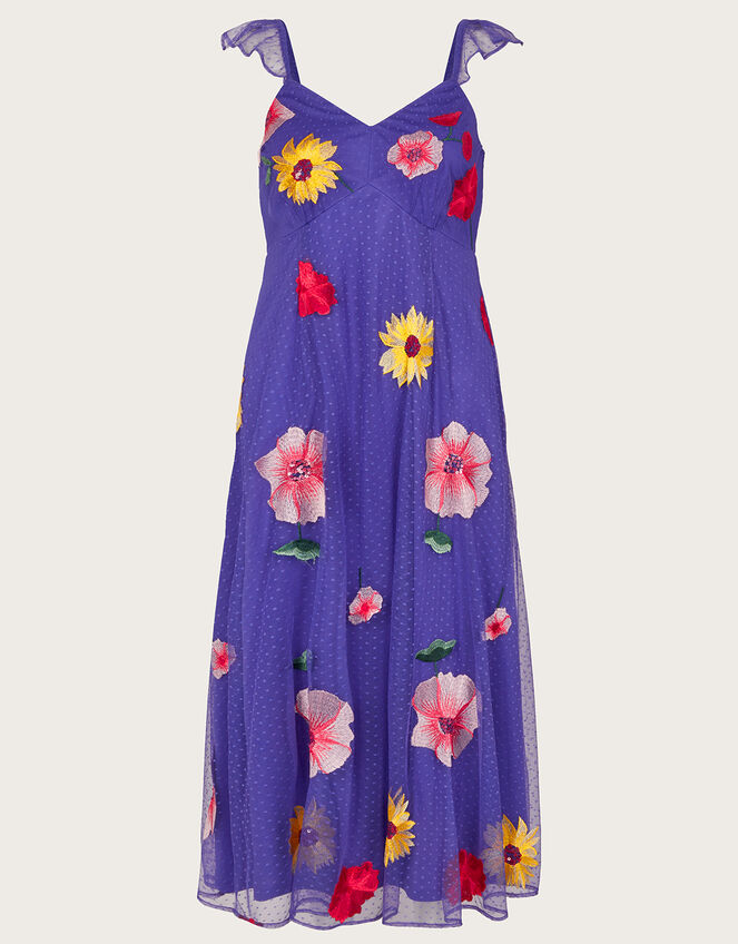 Micaela Floral Embellished Midi Dress , Blue (BLUE), large