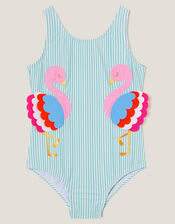 Baby Flamingo Stripe Swimsuit, Blue (AQUA), large