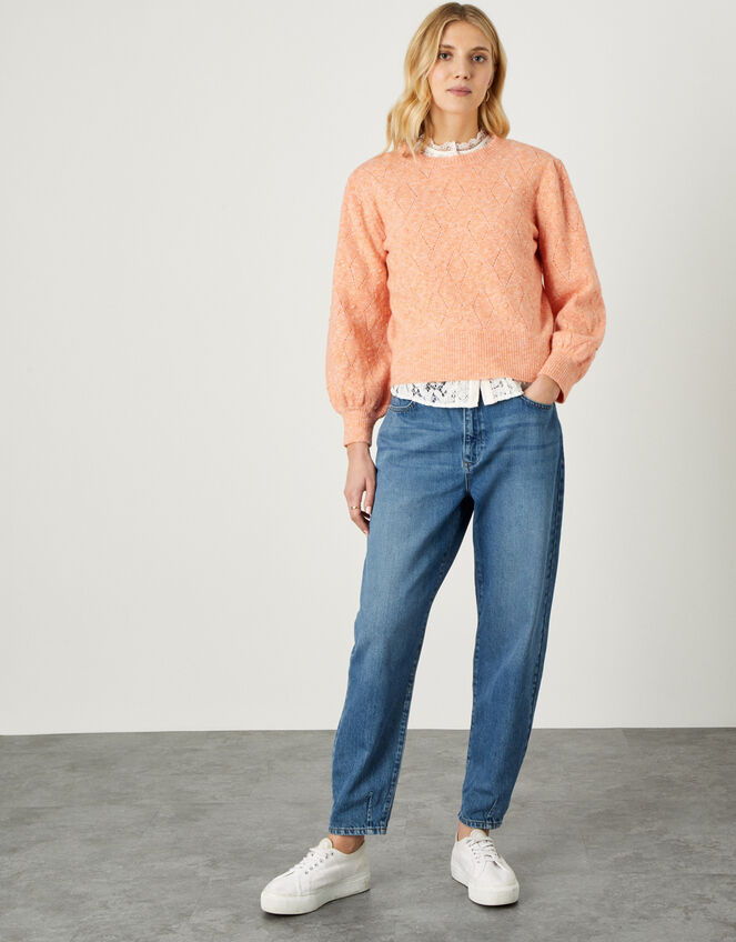 Pippa Pointelle Scallop Neck Jumper, Orange (PEACH), large