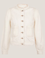 Louisa Frill Denim Jacket, Ecru (ECRU), large