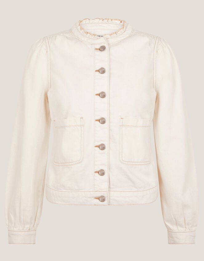 Louisa Frill Denim Jacket, Ecru (ECRU), large