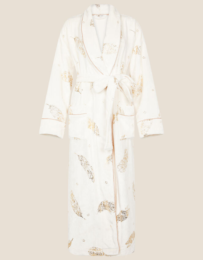 Feather Foil Fluffy Dressing Gown, Cream (CREAM), large