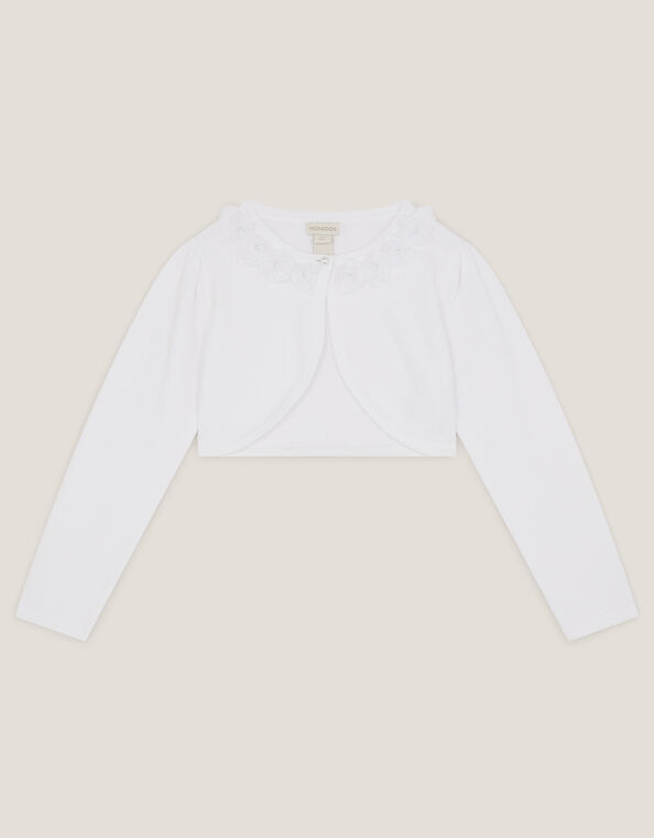 Ottilie Appliqué Rose Cardigan, White (WHITE), large