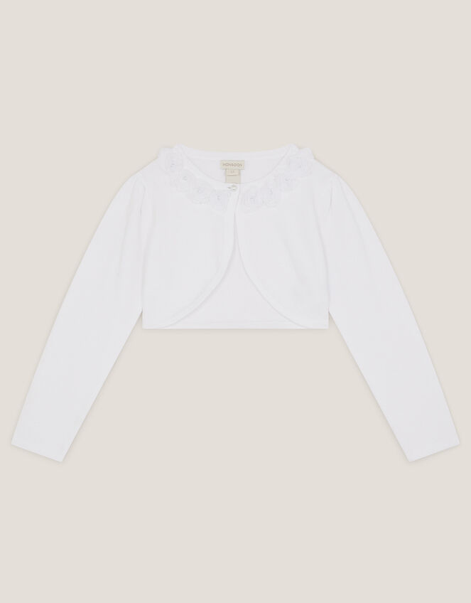 Ottilie Appliqué Rose Cardigan, White (WHITE), large