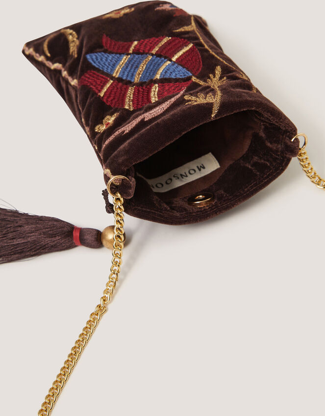 Hatti Embroidered Velvet Phone Bag, , large