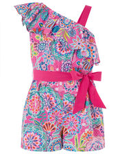 Inca One-Shoulder Floral Playsuit in Recycled Polyester, Pink (PINK), large