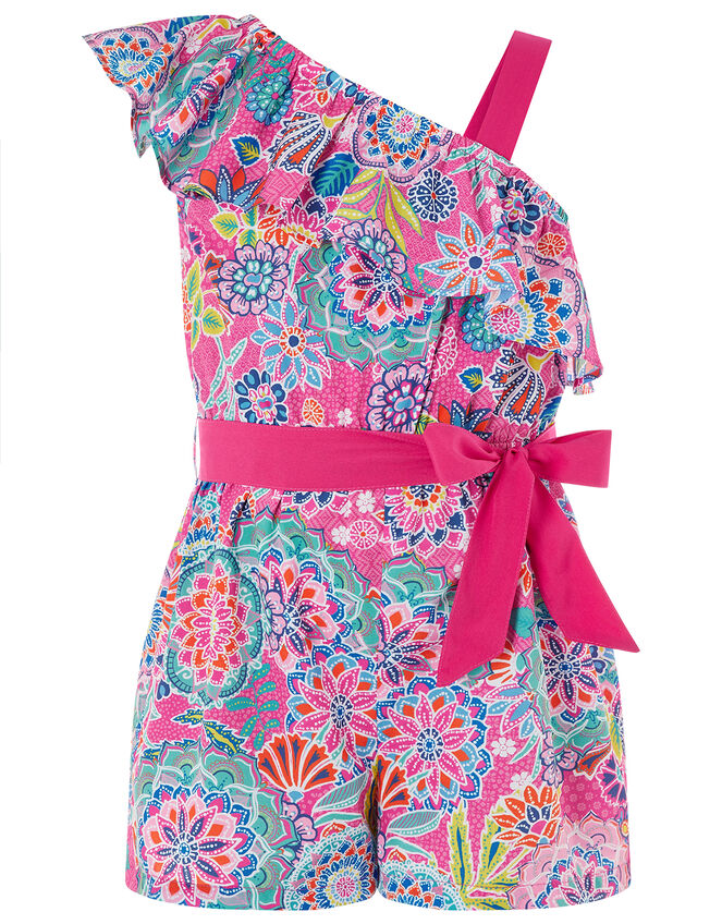 Inca One-Shoulder Floral Playsuit in Recycled Polyester, Pink (PINK), large