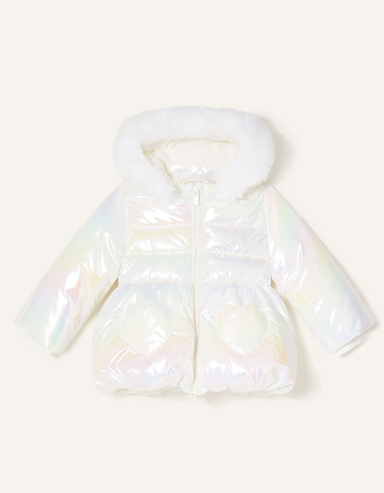 Baby Heart Pocket Holographic Coat Ivory