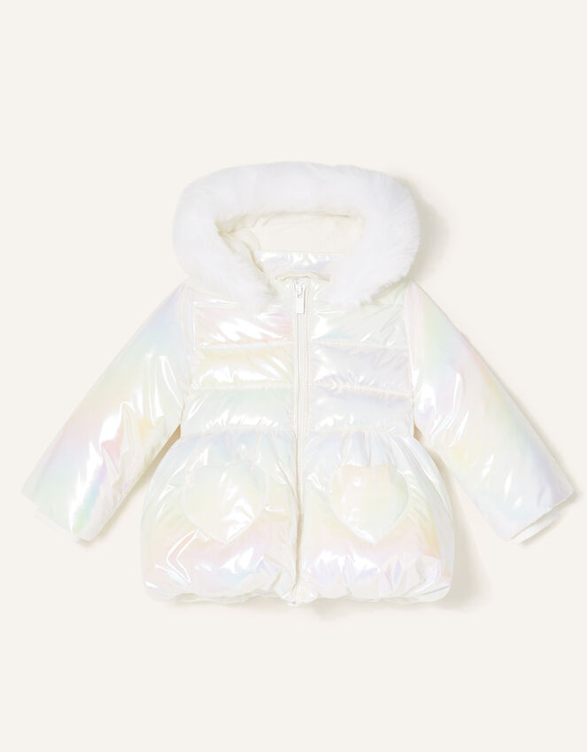 Baby Heart Pocket Holographic Coat, Ivory (IVORY), large