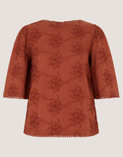 Harika Floral Embroidered Top, Brown (BROWN), large