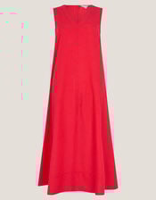 Britt Linen Blend Sleeveless A-Line Midi Dress, Orange (CORAL), large