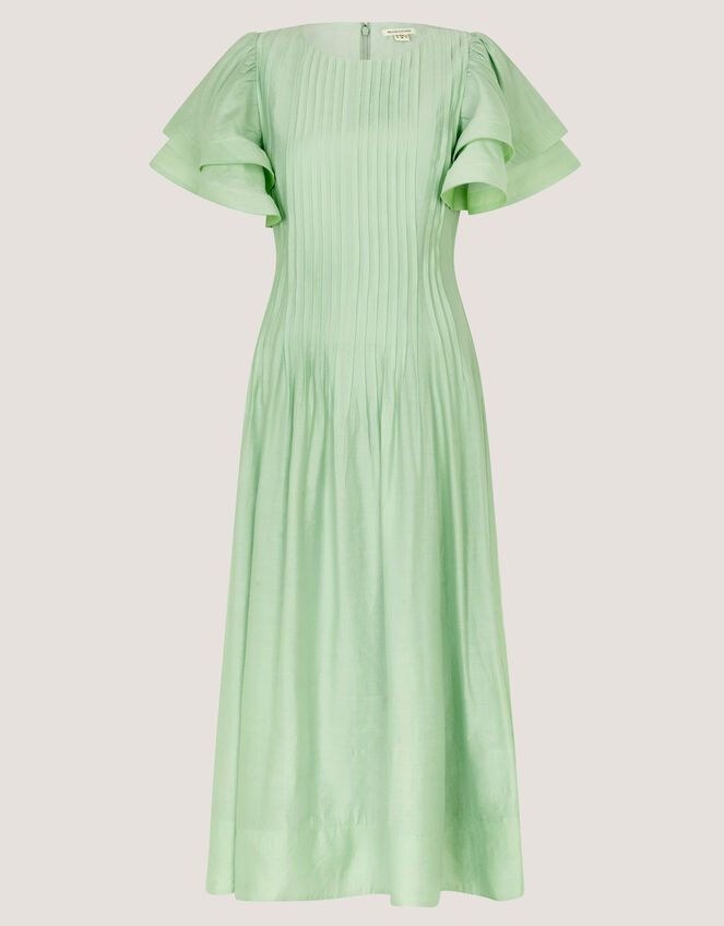 Pelia Flutter Sleeve Pleated Midi Dress Green
