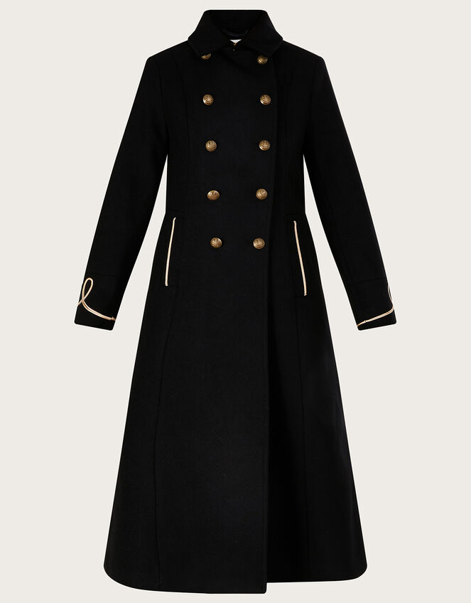 Minnie Military Long Wool Coat, Black (BLACK), large