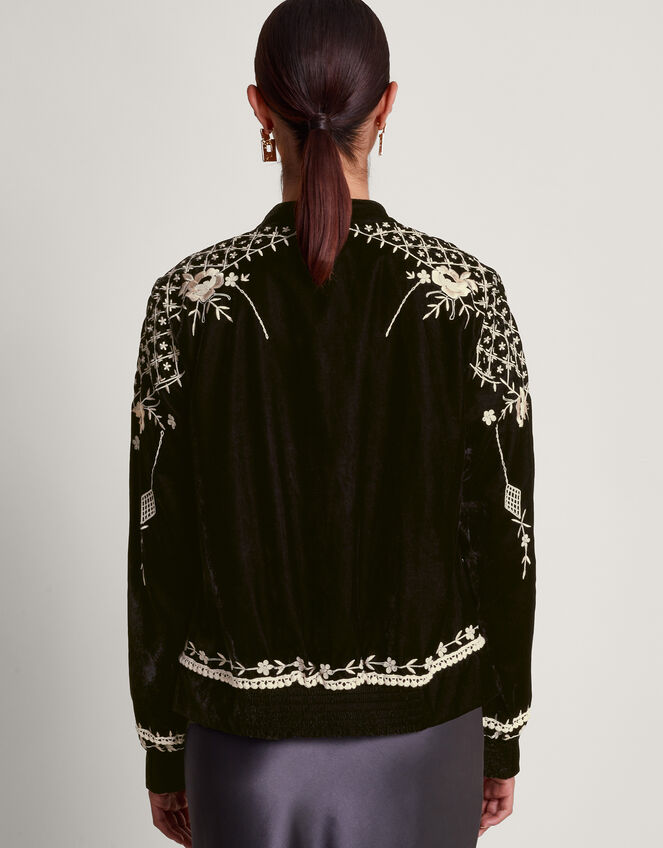 Hadley Embroidered Velvet Bomber Jacket, Black (BLACK), large