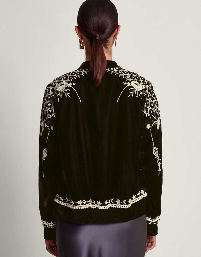 Hadley Embroidered Velvet Bomber Jacket Black