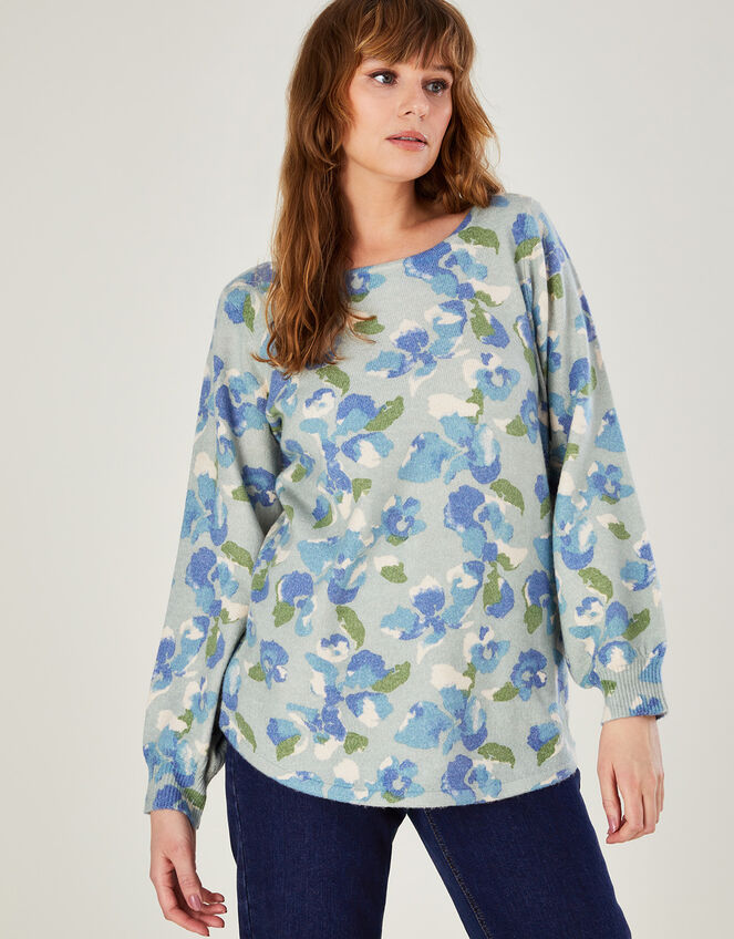 Button Back Detail Printed Jumper , Blue (BLUE), large