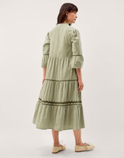 Gaia Embroidered Gingham Midi Dress, Green (GREEN), large