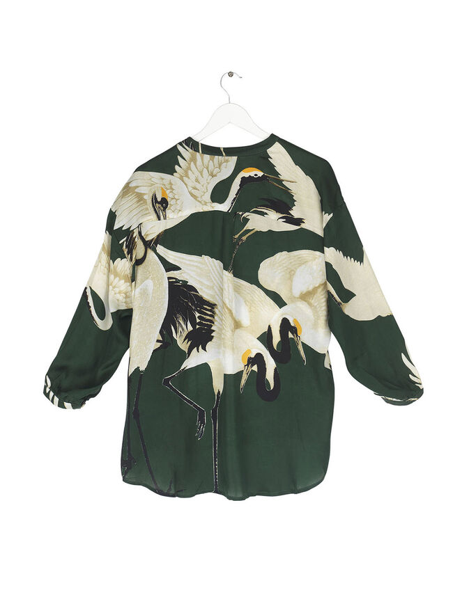 One Hundred Stars Stork Print Blouse, Green (GREEN), large