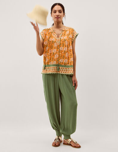 Reese Textured Balloon Trousers, Green (KHAKI), large