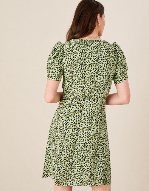 Frill Collar Animal Print Dress, Green (GREEN), large