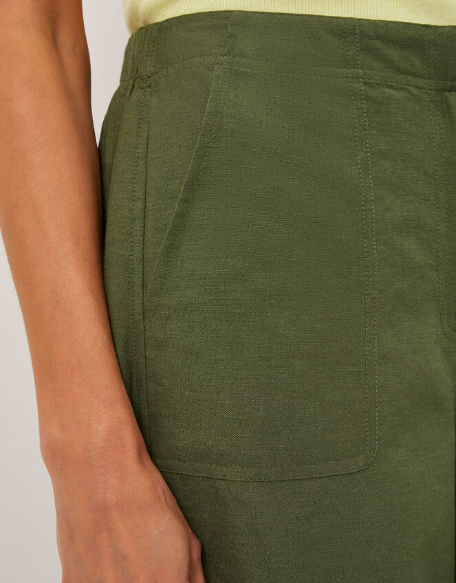 Joanie Linen Blend Barrel Trousers, Green (KHAKI), large