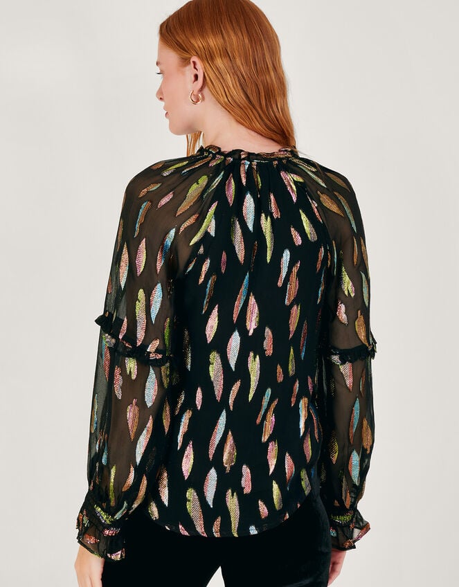 Fenna Sheer Feather Print Shirt, Black (BLACK), large