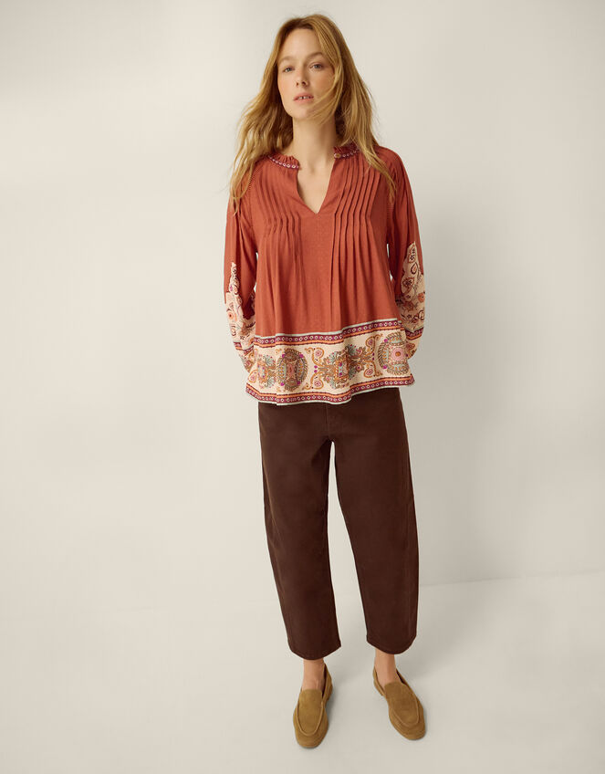 Alexandra Floral Pintuck Blouse, Brown (BROWN), large
