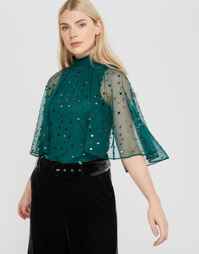 Kimberley Sequin Cape Top, Teal (TEAL), large
