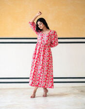 India & Mills Lottie Poppy Print Midi Dress, Pink (PINK), large