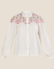 Colourful Embroidered Jersey Top, Ivory (IVORY), large