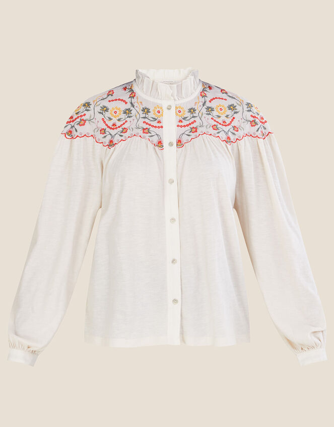 Colourful Embroidered Jersey Top, Ivory (IVORY), large