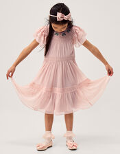 Carmen Embellished Collar Tiered Dress, Pink (PINK), large