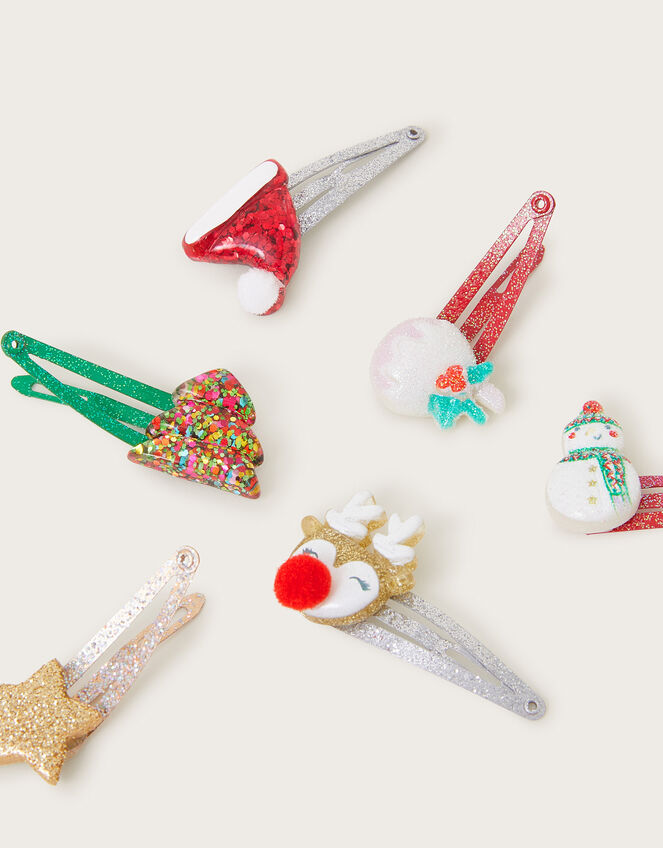 6-Pack Christmas Glitter Hair Clips, , large