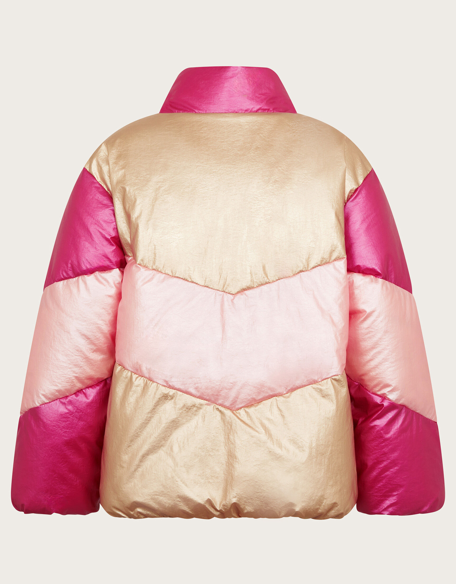 Pink metallic bubble coat shop