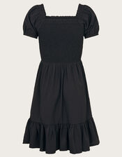 Seersucker Dress, Black (BLACK), large