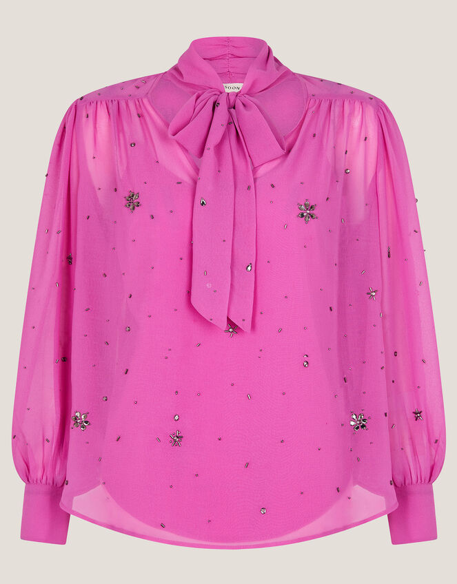 Candice Embellished Pussybow Blouse, Pink (PINK), large