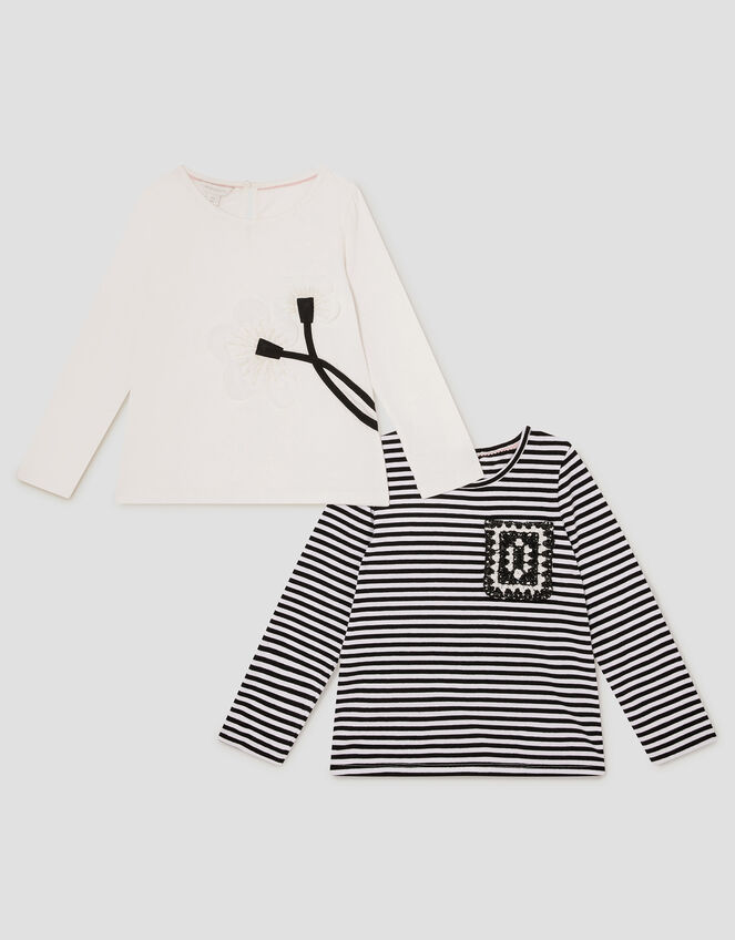 2-Pack Long Sleeve Monochrome Tops, Black (BLACK), large