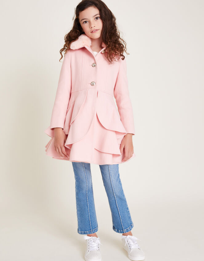 Asher Faux Fur Collar Skirt Coat, Pink (PINK), large