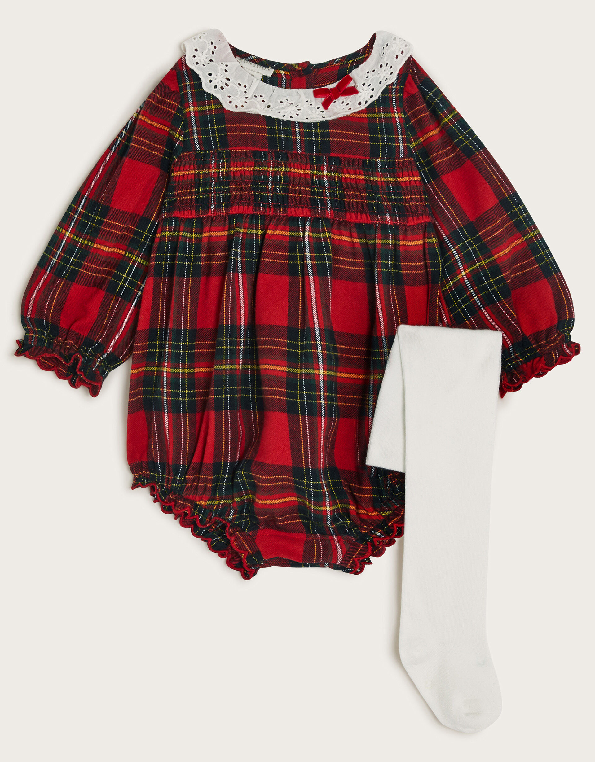 Newborn Tartan Romper and Tights Set Red