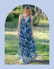 Lyrical Sisters Floral Print Handkerchief Slip Dress, Blue (BLUE), large